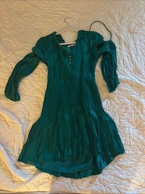 Karlie Teal Green Long Sleeve Smocked Waist Dress